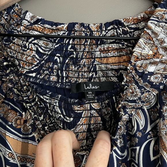 Lulu's Always Right Multi Print Off Shoulder Mini Dress Size XS Ruffle Hem Chic - Picture 10 of 16